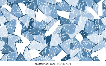 Seamless texture of ice color with white snowflakes.