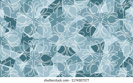 Seamless texture of ice color with white snowflakes.