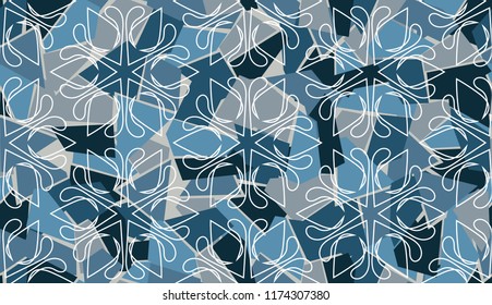 Seamless texture of ice color with white snowflakes.