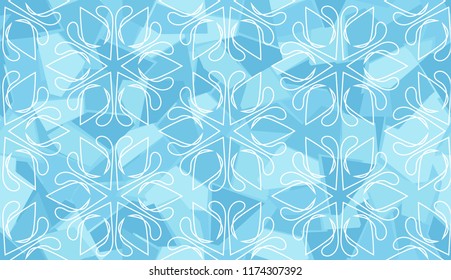 Seamless texture of ice color with white snowflakes.