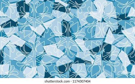 Seamless texture of ice color with white snowflakes.