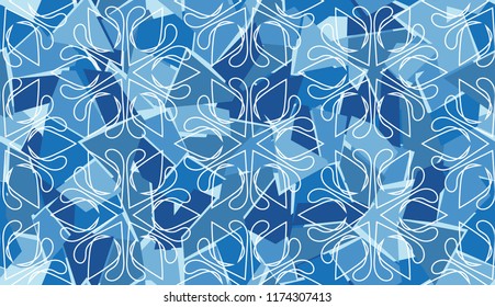 Seamless texture of ice color with white snowflakes.