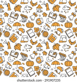 Seamless texture with icons - autumn. A vector.