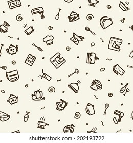 Seamless texture with icons - kitchen. A vector.