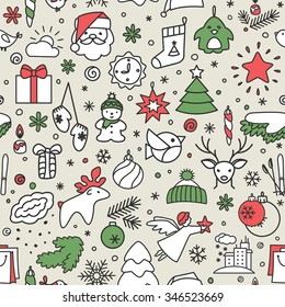 Seamless texture with icons - New Year, Christmas, winter. A vector.