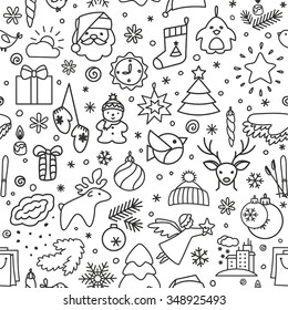 Seamless texture with icons - New Year, Christmas, winter. A vector.