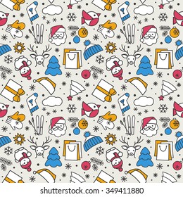 Seamless texture with icons - New Year, Christmas, winter. A vector.