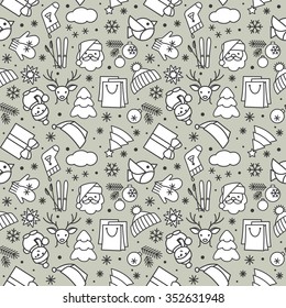 Seamless texture with icons - New Year, Christmas, winter. A vector.