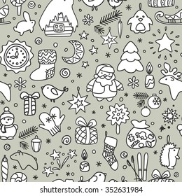 Seamless texture with icons - New Year, Christmas, winter. A vector.