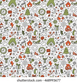 Seamless texture with icons - New Year, Christmas, winter. A vector.