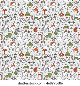 Seamless texture with icons - New Year, Christmas, winter. A vector.