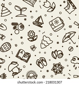 Seamless texture with icons - season.  Vector. 