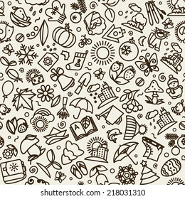 Seamless texture with icons - season.  Vector. 