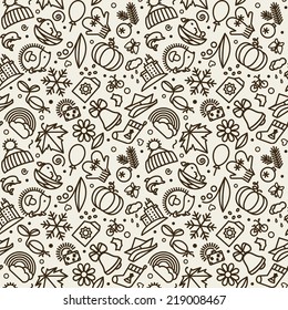 Seamless texture with icons - season.  Vector. 