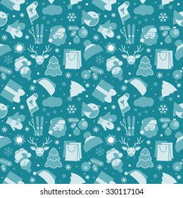 Seamless texture with icons - winter. A vector.