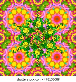 Seamless texture illustration with orange and green background. Vector.