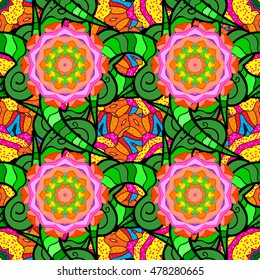 Seamless texture illustration with orange and green background. Vector.