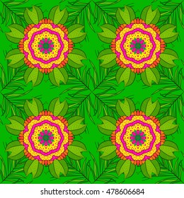 Seamless texture illustration with orange and green background. Vector.