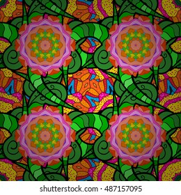 Seamless texture illustration with orange and green background. Vector.