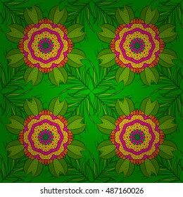 Seamless texture illustration with orange and green background. Vector.