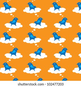 Seamless texture with the image of a bird that sits on a cloud of thought the other / Blue bird