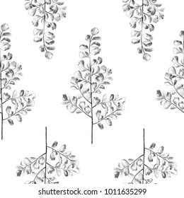 seamless texture with the image of branches with leaves, sketch vector graphics monochrome drawing