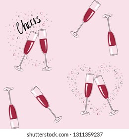 Seamless texture with the image of glasses of wine with bubbles. Vector illustration