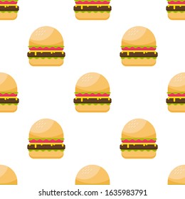 Seamless texture with the image of a hamburger. Fast food. Vector illustration