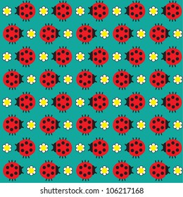 Seamless texture with the image of the ladybug and daisy / Ladybugs