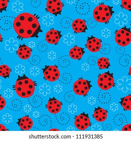 Seamless texture with the image of the ladybug and daisy / Ladybugs