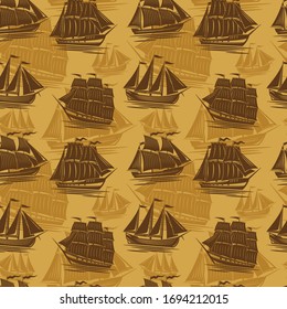 Seamless texture with the image of retro sailing ships. Can be used for textile design, print on fabric, wallpaper, theme parties design.