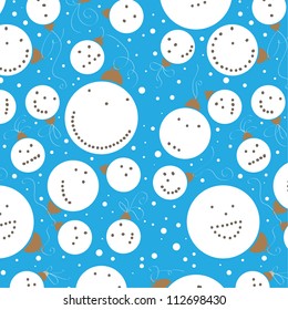Seamless texture with the image of snowmen who smile./ Winter fun