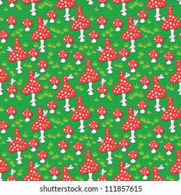 Seamless texture with the image of toadstools and green grass / Mushroom
