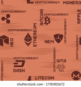 seamless texture with images of different cryptocurrencies