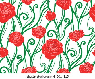 Seamless texture with intertwined vines and roses. Vector background for your creativity