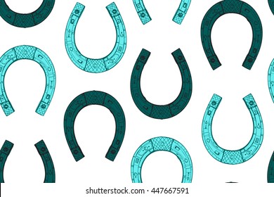 Seamless texture with iron horseshoes. Repeating texture. Nice background for your projects. Desktop wallpapers.