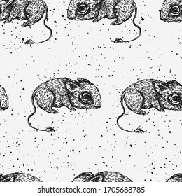 Nahtlose Textur mit Jerboa oder Maus oder Hamster. Digitale Illustration. Wiederholtes Muster. Handgezeichnetes Tier. 
