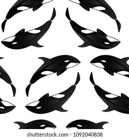 Seamless texture with Killer whales. Repeating background. Tile pattern. Can be used as wallpaper, desktop, wrapping, fabric or background for your blog, covers, cards.