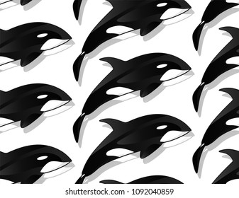 Seamless texture with Killer whales. Repeating background. Tile pattern. Can be used as wallpaper, desktop, wrapping, fabric or background for your blog, covers, cards.