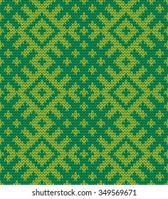 Seamless texture of knitted fabric with jacquard pattern in folk style