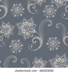 Seamless texture with lace pattern in floral style. Suitable for design: cloth, web, wallpaper, wrapping. Vector illustration.