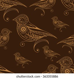 Seamless texture with lace pattern in floral style (with bird). Suitable for design: cloth, web, wallpaper, wrapping. Vector illustration.