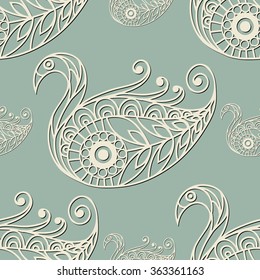 Seamless texture with lace pattern in floral style (with swan). Suitable for design: cloth, web, wallpaper, wrapping. Vector illustration.