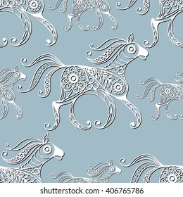 Seamless texture with lace pattern in floral style (with horse). 