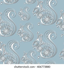 Seamless texture with lace pattern in floral style (with squirrel). 
