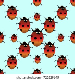 Seamless texture. Ladybugs on a blue background