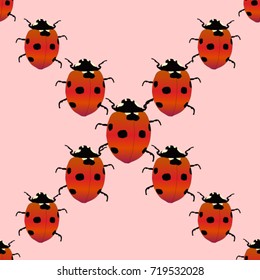 Seamless texture. Ladybugs on a pink background