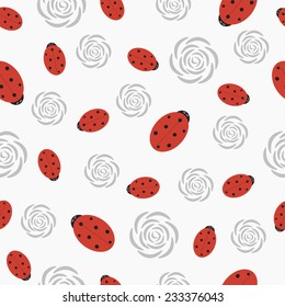 Seamless texture with ladybugs and roses. 