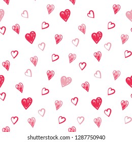 Seamless texture of large and small pink hearts. Vector illustration for valentine’s day
