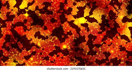 Seamless texture of lava with cracked ground pattern. Hot magma surface top view. Broken crust with liquid flame. Abstract vector background. Volcanic molten stones. Volcano eruption wallpaper